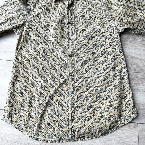 Indigo Palm Paisley Pattern Button Down Western Shirt - Picture 6 of 14